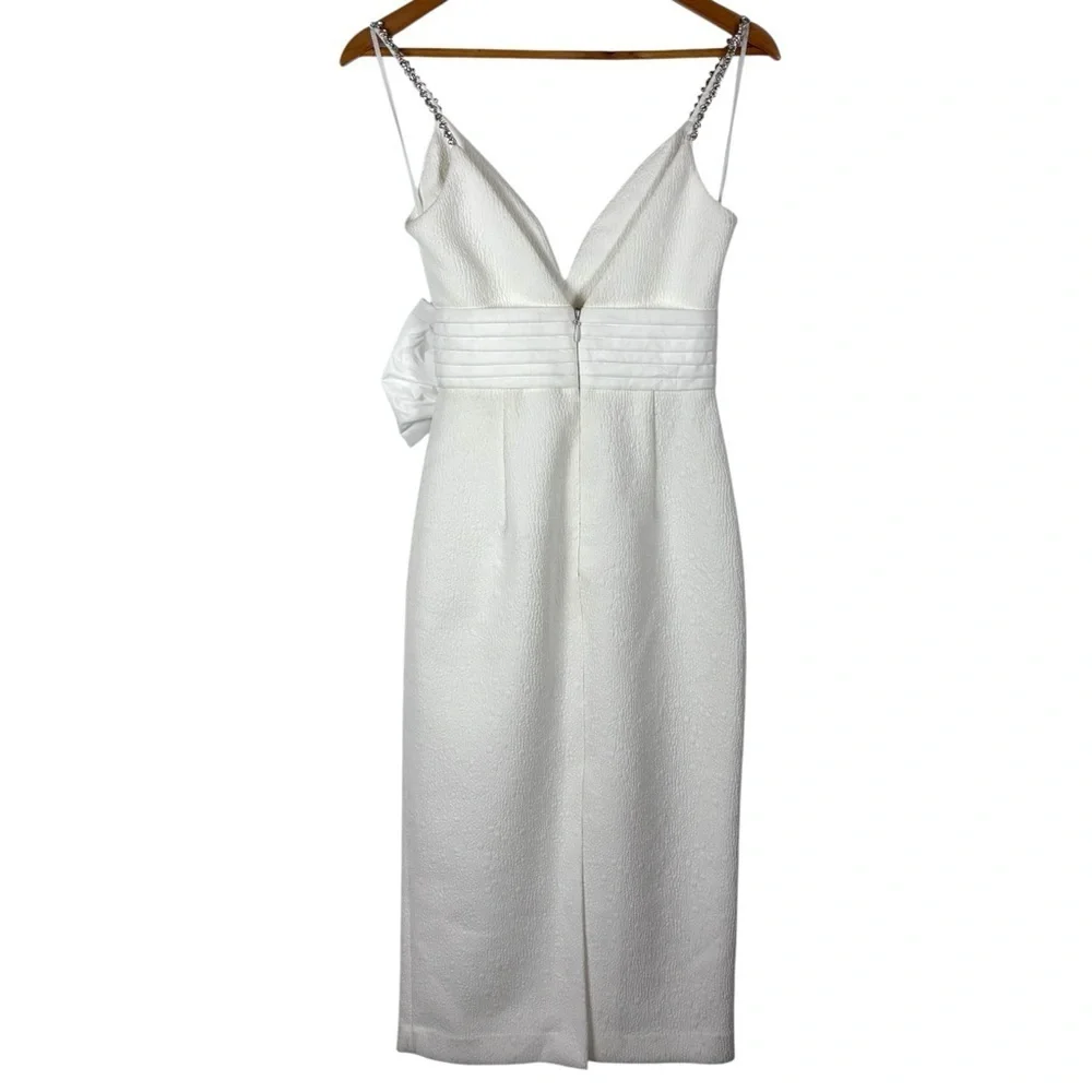 ANTHROPOLOGIE REBECCA VALLANCE GENEVIEVE BRIDAL BOW V-NECK SHEATH MIDI DRESS - Picture 7 of 17